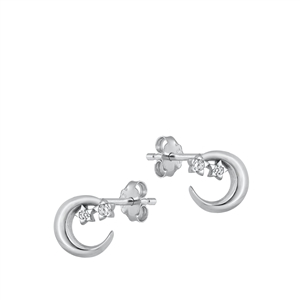 Silver CZ Earrings - Crescent Moon & Stars