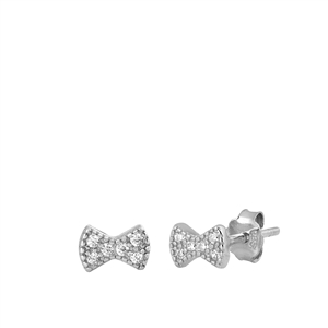 Silver CZ Earrings - Bow