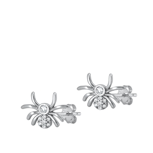 Silver CZ Earrings - Spider