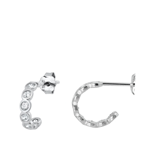 Silver CZ Earrings - Half Hoop