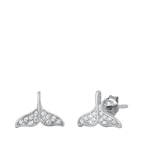 Silver CZ Earrings - Whale Tail