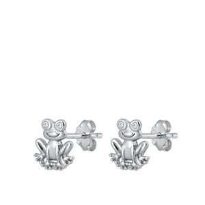 Silver CZ Earrings - Frog