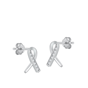 Silver CZ Earrings - Breast Cancer Ribbon