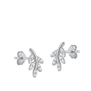 Silver CZ Earrings - Branch & Leaves