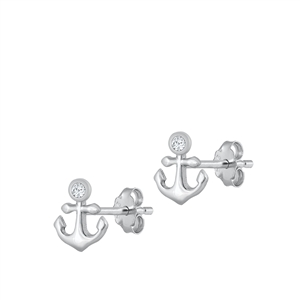 Silver CZ Earrings - Anchor