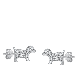 Silver CZ Earrings - Dog