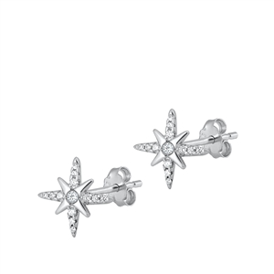 Silver CZ Earrings - Compass