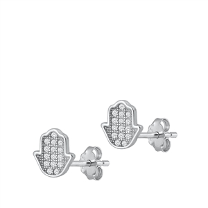 Silver CZ Earrings - Hamsa