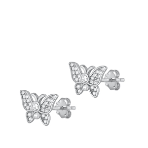 Silver CZ Earrings - Butterfly
