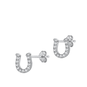 Silver CZ Earrings - Horseshoe