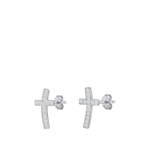 Silver CZ Earrings - Cross