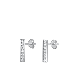 Silver CZ Earrings - Bar