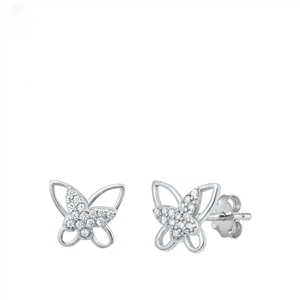 Silver CZ Earrings - Butterfly
