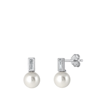 Silver CZ Earrings - Pearl