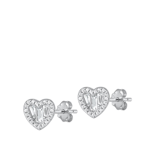 Silver CZ Earrings - Heart