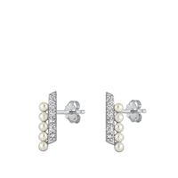 Silver CZ Earrings - Pearl