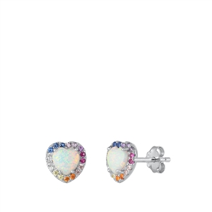 Silver Lab Opal Earring - Heart