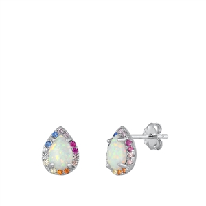 Silver Lab Opal Earring - Pear