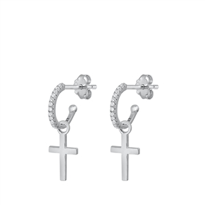 Silver CZ Earrings - Cross