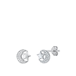 Silver CZ Earrings - Moon & Star