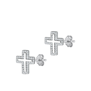 Silver CZ Earrings - Cross