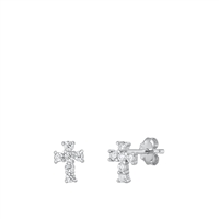 Silver CZ Earrings - Cross