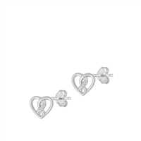 Silver CZ Earrings - Heart