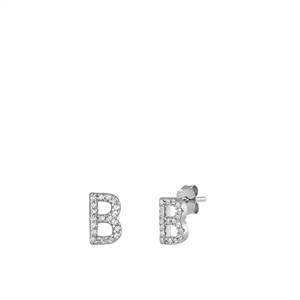 Silver CZ Initial Earrings - B