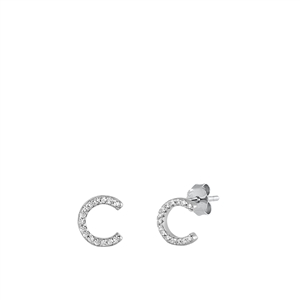 Silver CZ Initial Earrings - C