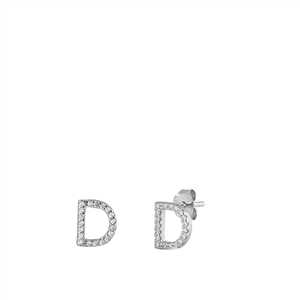 Silver CZ Initial Earrings - D