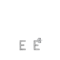 Silver CZ Initial Earrings - E