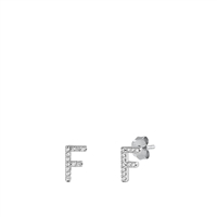 Silver CZ Initial Earrings - F
