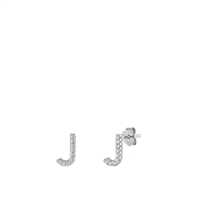 Silver CZ Initial Earrings - J