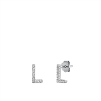 Silver CZ Initial Earrings - L