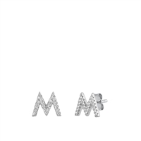 Silver CZ Initial Earrings - M
