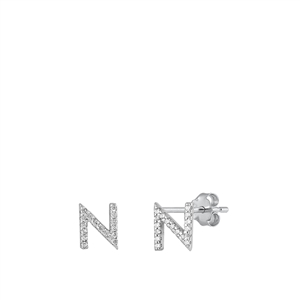 Silver CZ Initial Earrings - N