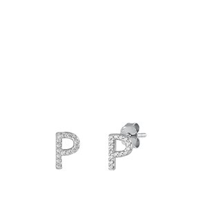 Silver CZ Initial Earrings - P