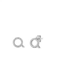Silver CZ Initial Earrings - Q