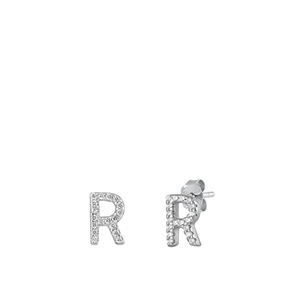 Silver CZ Initial Earrings - R