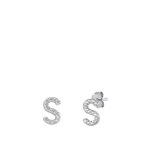 Silver CZ Initial Earrings - S