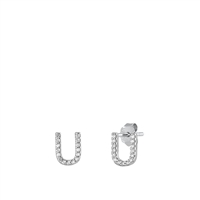 Silver CZ Initial Earrings - U