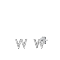 Silver CZ Initial Earrings - W