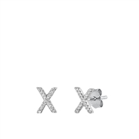 Silver CZ Initial Earrings - X