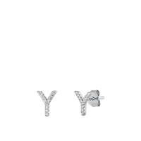 Silver CZ Initial Earrings - Y