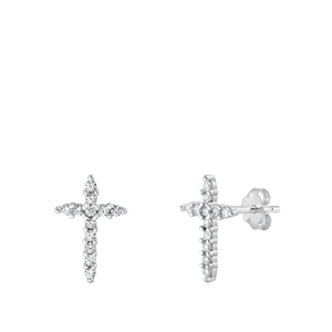 Silver CZ Earrings - Cross