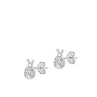 Silver CZ Earrings - Ladybug
