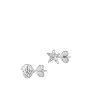 Silver CZ Earrings - Shell & Star