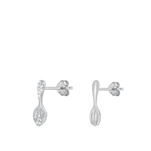 Silver CZ Earrings - Spoon & Fork