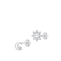 Silver CZ Earrings - Sun & Moon