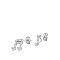 Silver CZ Earrings - Music Notes